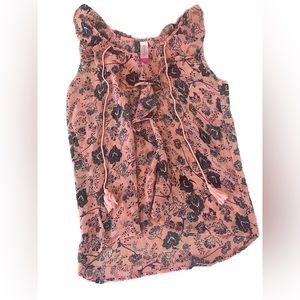 No Boundaries Womens Boho Sheer Floral Paisley Pink Sleeveless Top with Tassles